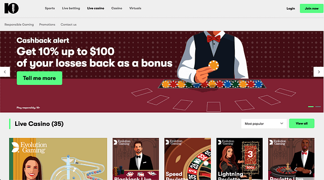 10Bet online Casino Lobby